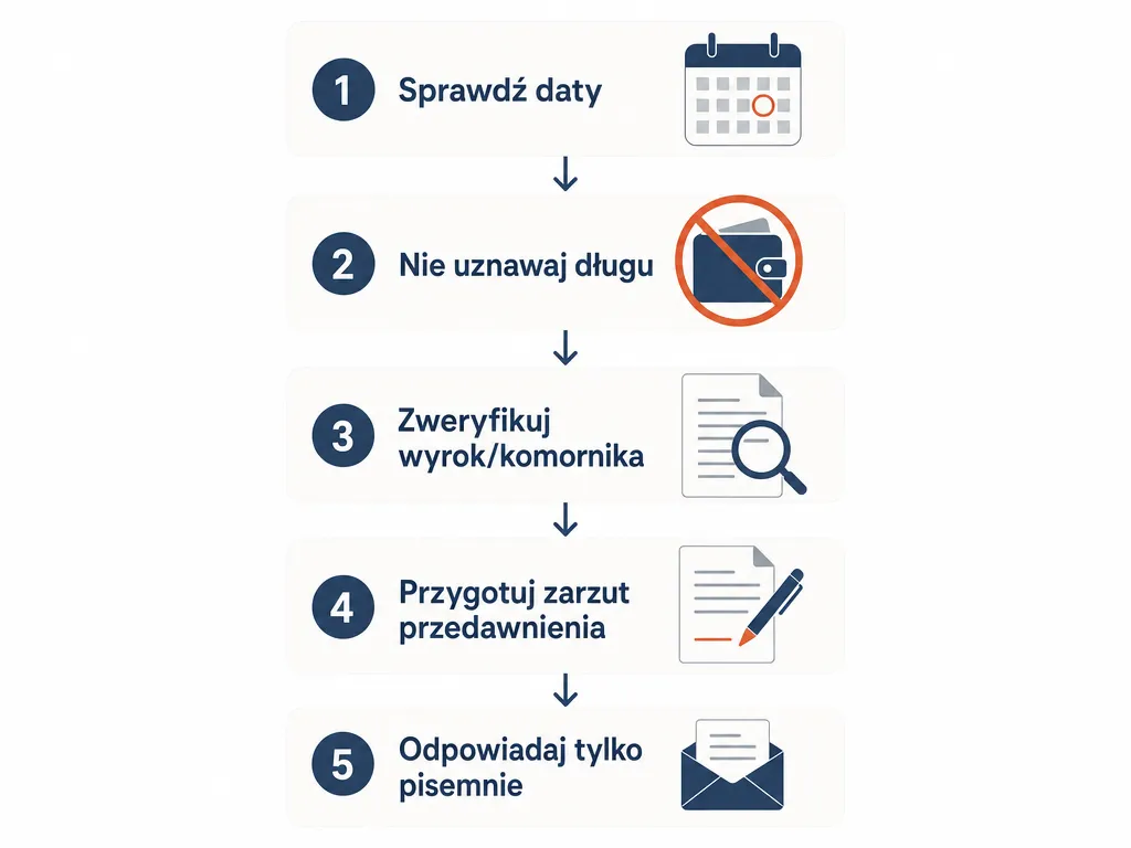 Flowchart pięciu kroków po otrzymaniu wezwania do zapłaty przedawnionego mandatu ZTM