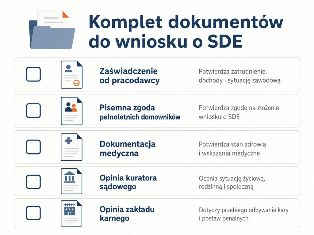 Wizualna checklista dokumentów wymaganych do wniosku o dozór elektroniczny
