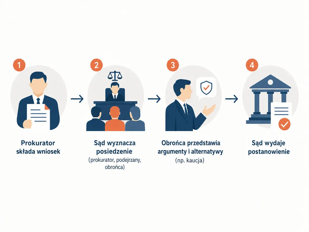 Diagram procesu decyzyjnego o zastosowaniu aresztu tymczasowego w czterech krokach