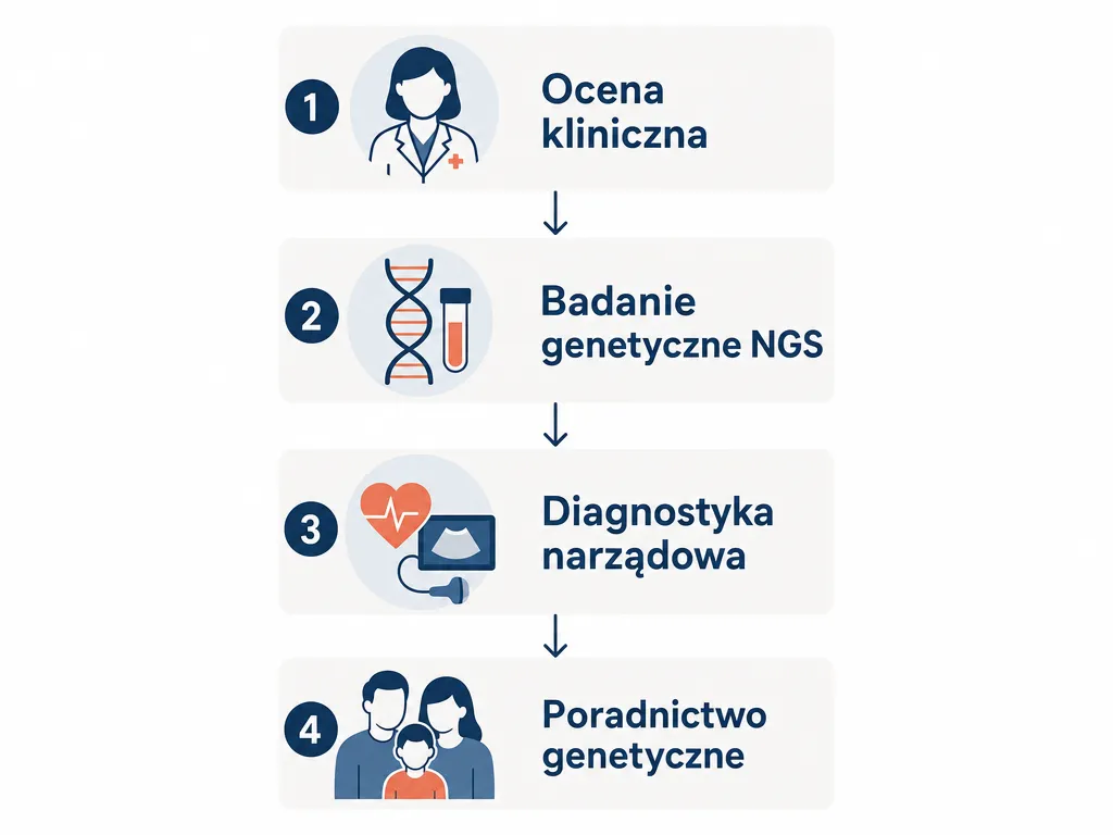 Diagram czterech etapów ścieżki diagnostycznej zespołu Cornelii de Lange